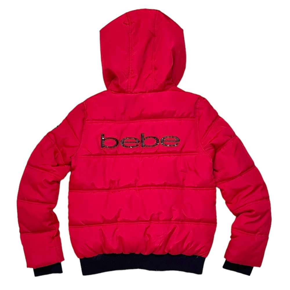 Bebe Puffer Coat Jacket Red Black Sequins S Small